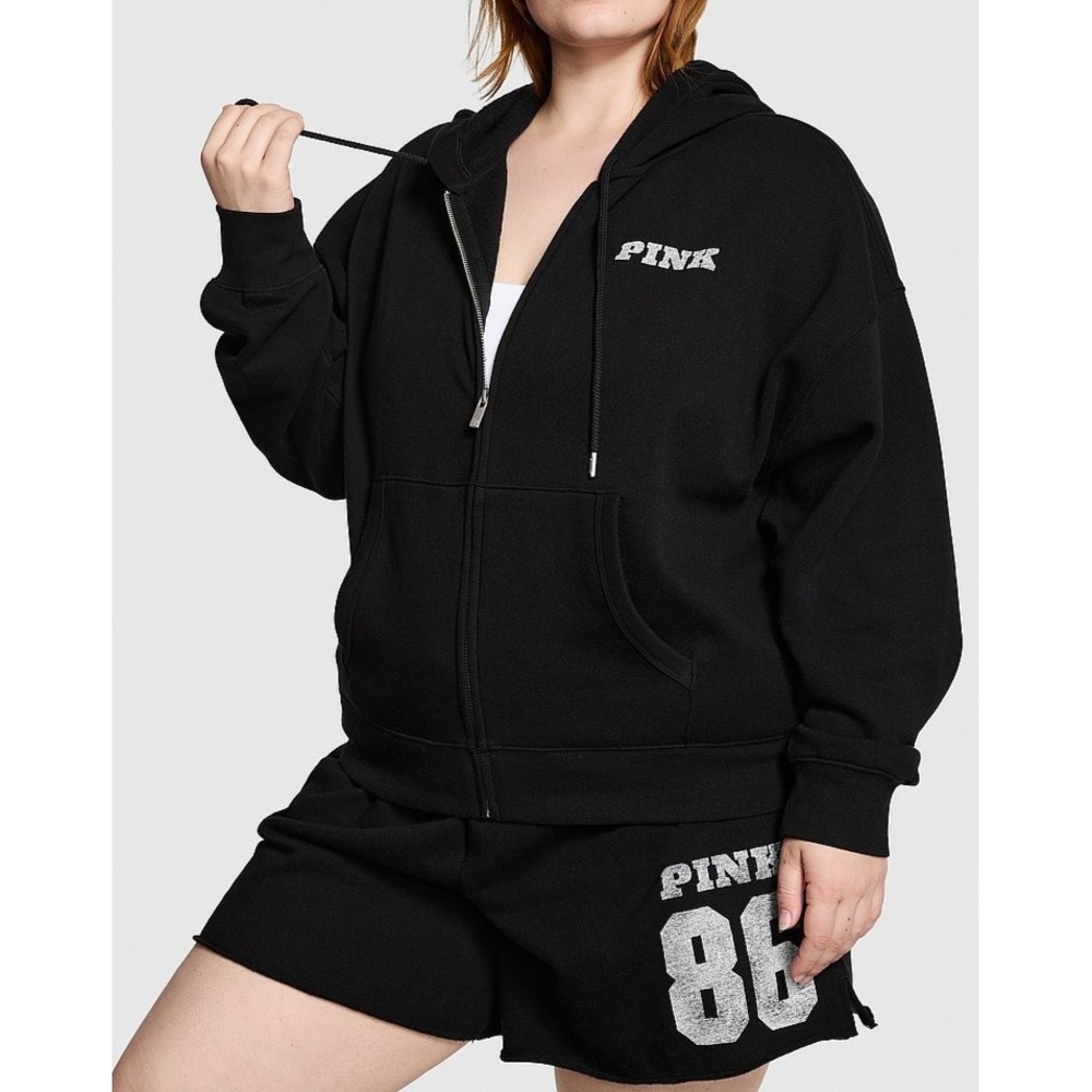 VICTORIA'S SECRET PINK full zip hoodie white letterman‎ back woman XXL
